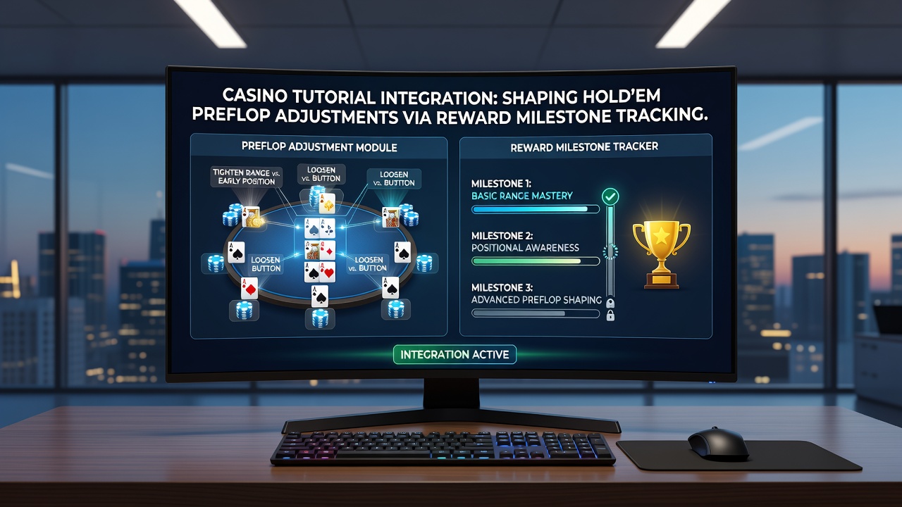 Casino tutorial interface displaying reward milestone progress for Texas Hold'em players in an online platform