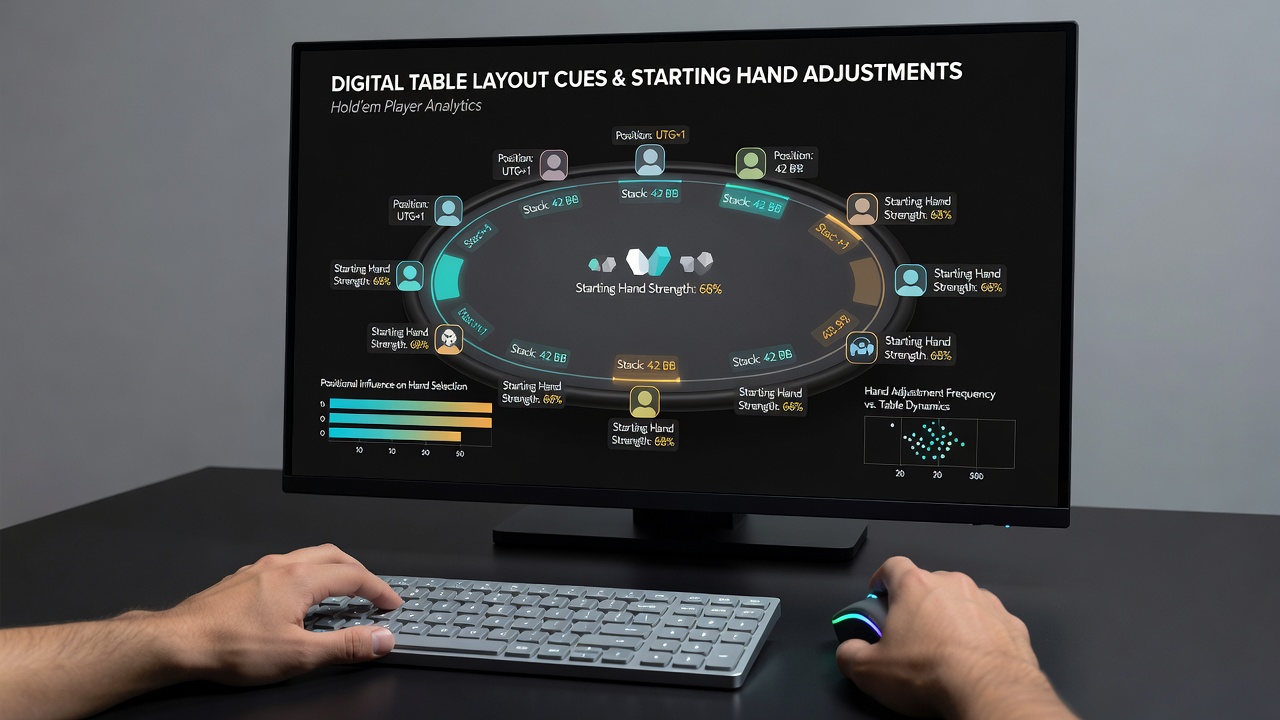 Hold'em participants reviewing starting hand ranges influenced by digital table cues on a licensed platform