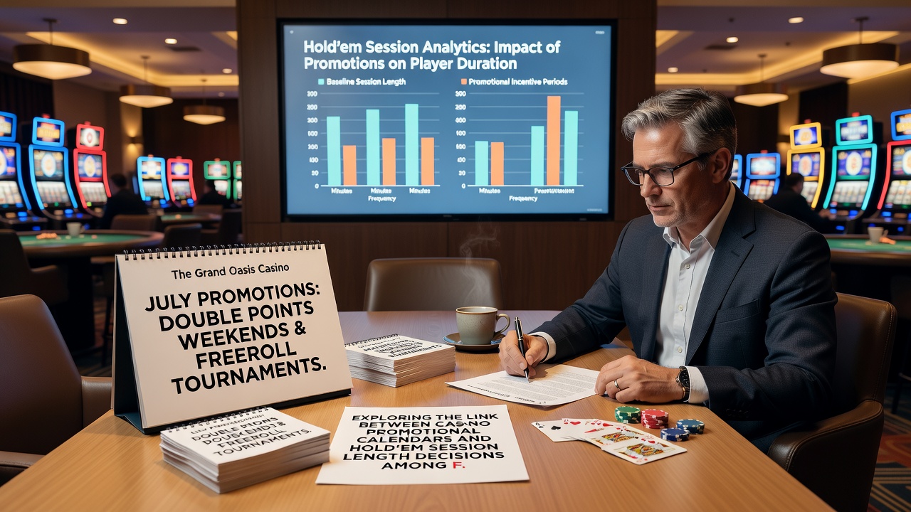 Hold'em players reviewing promotional calendars on tablets while seated at poker tables