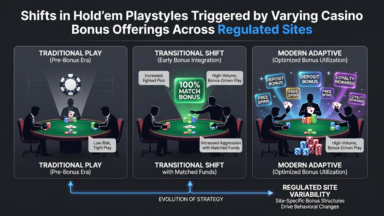Regulated online poker platforms displaying varied bonus structures and player activity dashboards