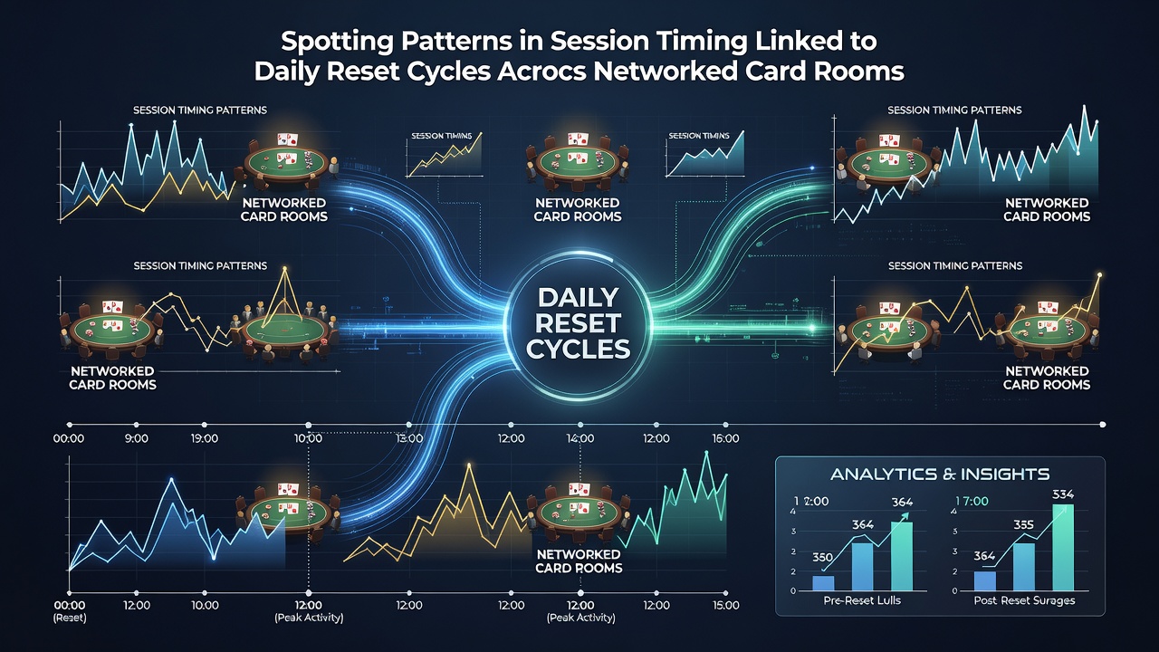 Graph illustrating player session duration spikes aligned with daily reset timelines in card rooms