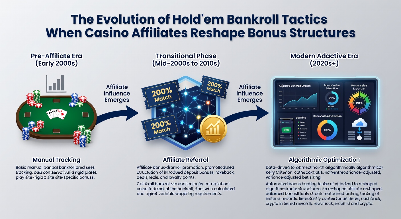 Modern poker player reviewing bankroll allocation charts on a laptop next to affiliate bonus terms displayed on screen