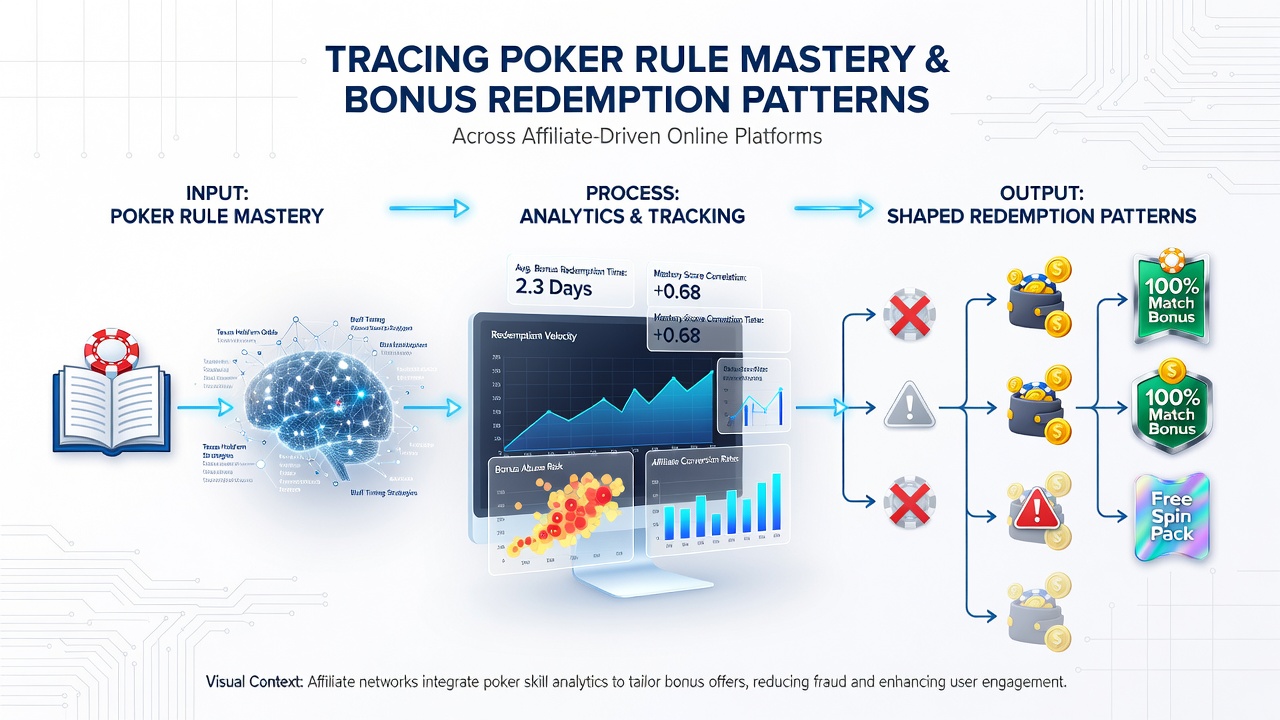 Affiliate dashboard showing bonus redemption analytics for poker players