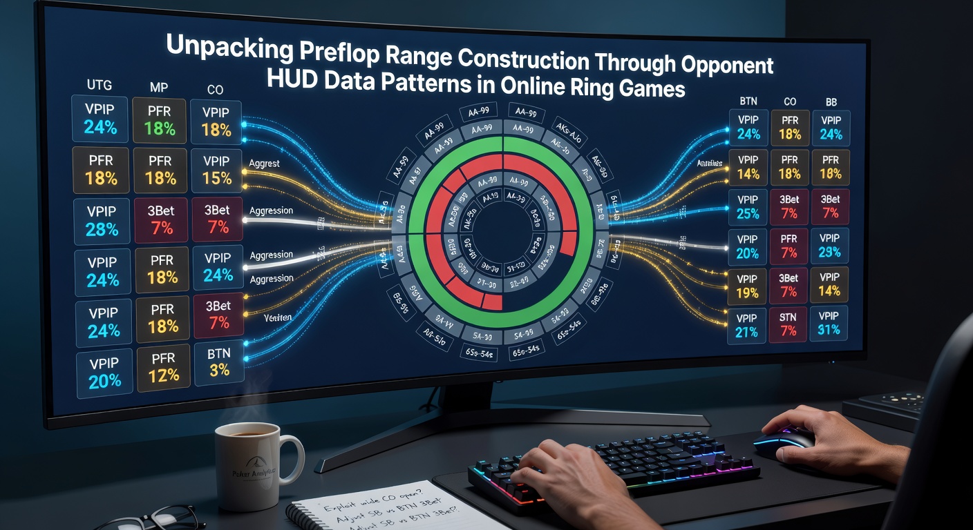 HUD data visualization showing preflop stats like VPIP and PFR for multiple opponents in an online poker ring game interface